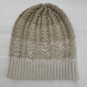 Athleta Cashmere Wool Luxe Beanie Cable Knit Cap Snow Hat Ombre Tan Cream New